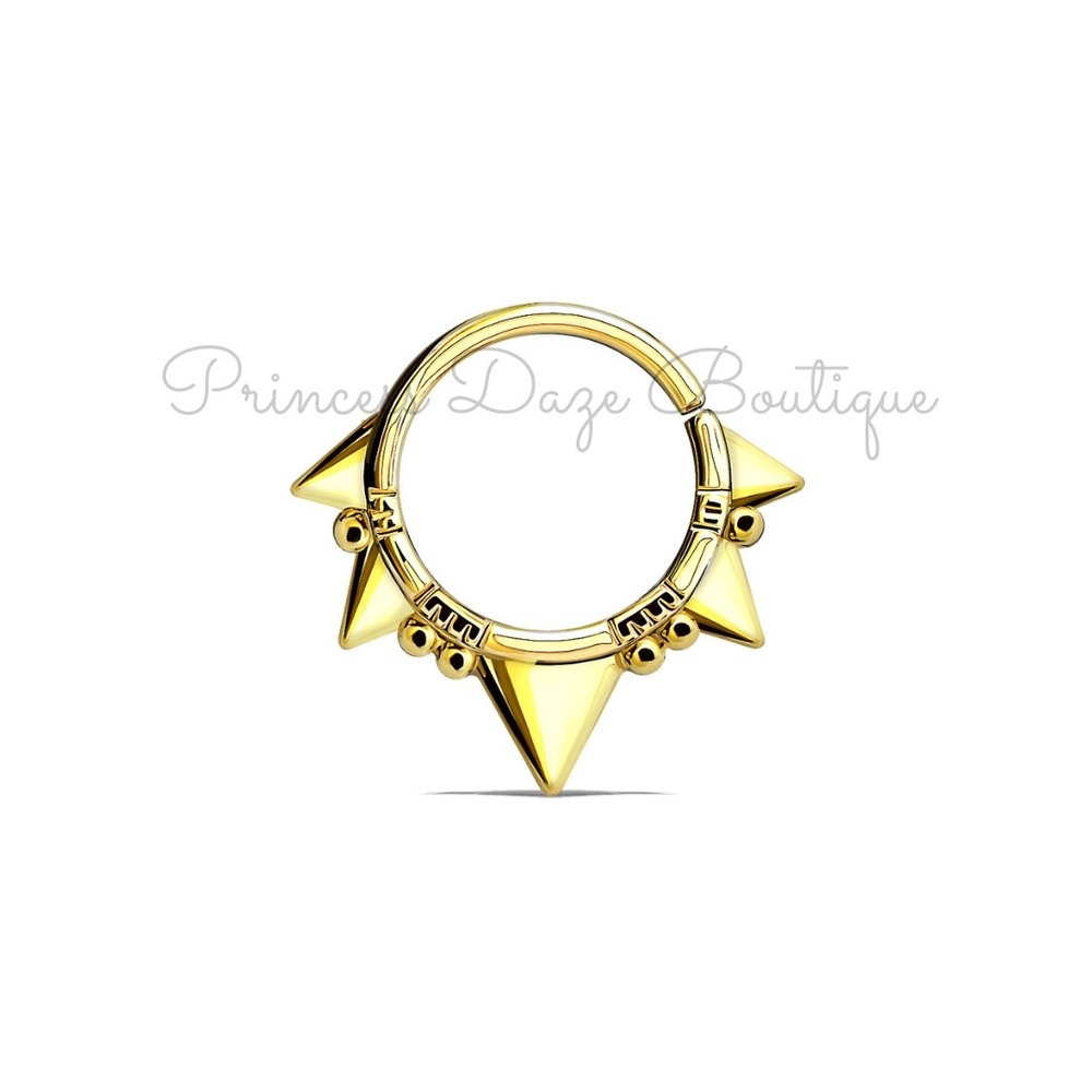 Gold Spiked Septum Ring Clicker Hoop‎ Body Jewelry Piercing